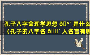 孔子八字命理学思想 🪴 是什么（孔子的八字名 🐴 人名言有哪些）